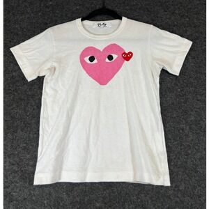 PLAY Comme des Garcons Shirt Womens Medium White Graphic Heart Single Stitch Tee